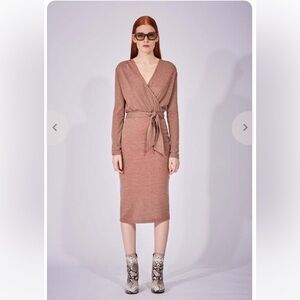 Eve Gravel Long Sleeve Wrap Dress in Warm Brown